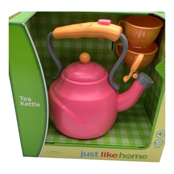 Just Like Home Tea Kettle Toy Set W/ Cups Kids Ages 3+ Pink/Orange Fun Role-Play - Picture 5 of 9